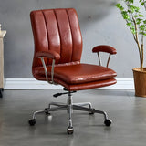 Contemporary Brown Swivel Leather Office Chair with Wheels Image - 6