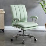 Contemporary Brown Swivel Leather Office Chair with Wheels Image - 7