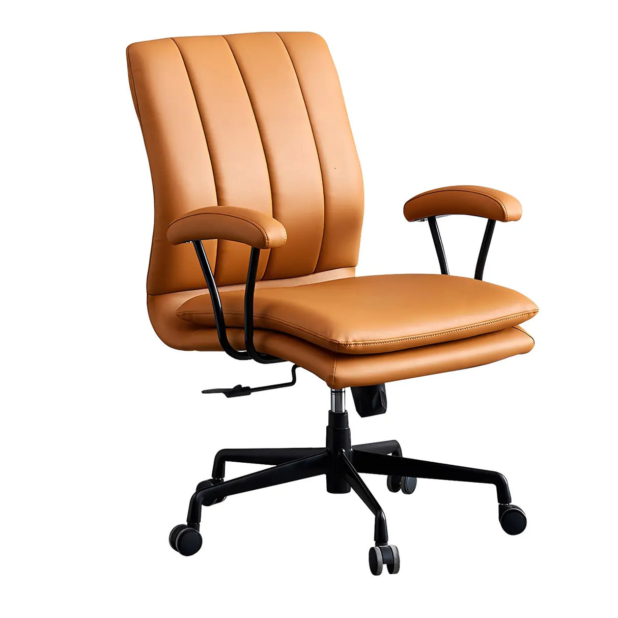 Contemporary Brown Swivel Leather Office Chair with Wheels Image - 9