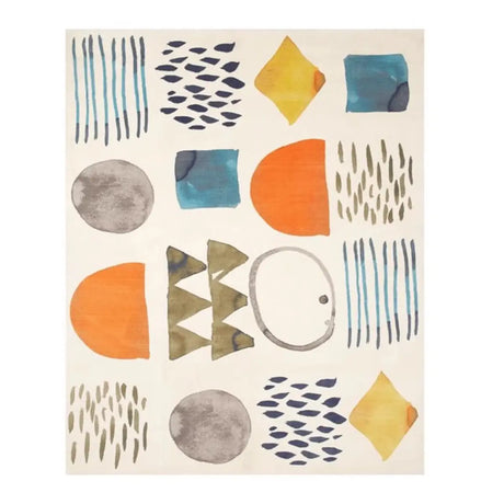 Contemporary Checkered Polypropylene Camel Area Rug Image - 2