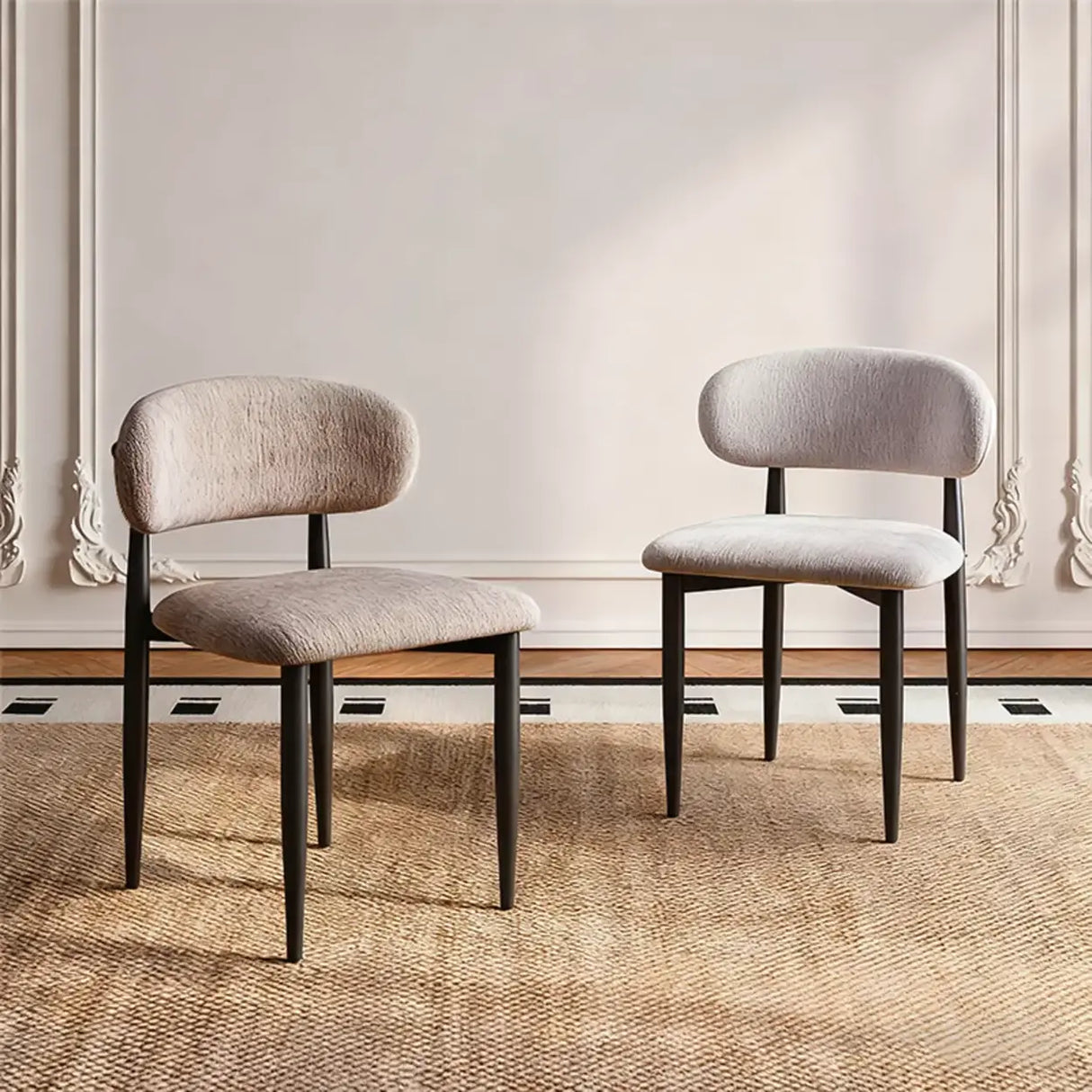 Contemporary Chenille Low Back Armless Dining Chair Set of 2 Image - 1