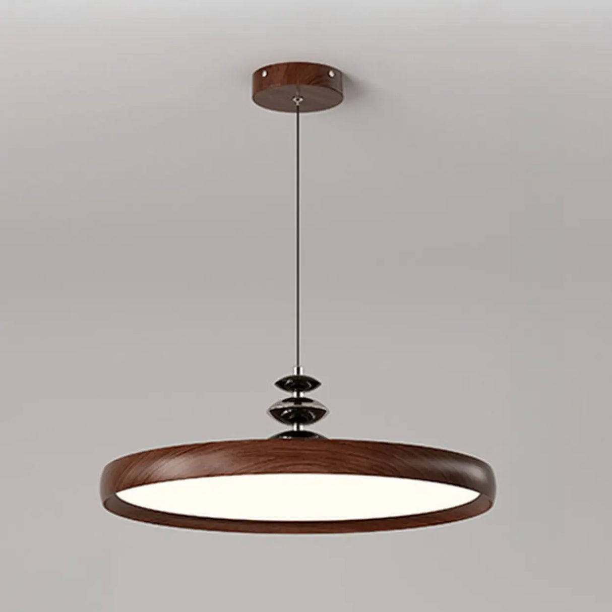 Contemporary Circle Acrylic Dining Room Walnut Pendant Light Image - 5