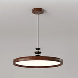 Contemporary Circle Acrylic Dining Room Walnut Pendant Light Image - 5