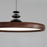 Contemporary Circle Acrylic Dining Room Walnut Pendant Light Image - 9