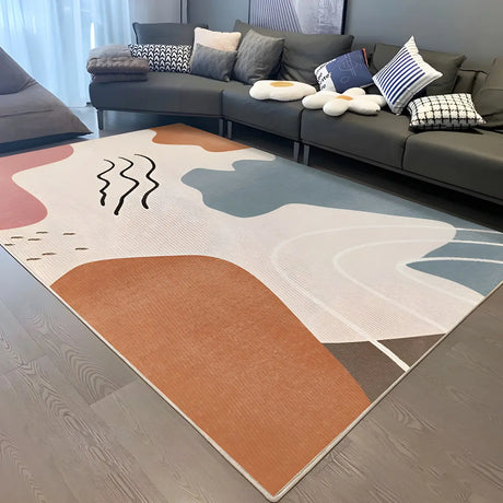 Contemporary Color Block Polyester Morandi Area Rug Image - 1