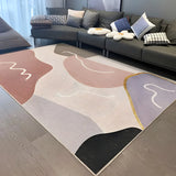 Contemporary Color Block Polyester Morandi Area Rug Image - 15
