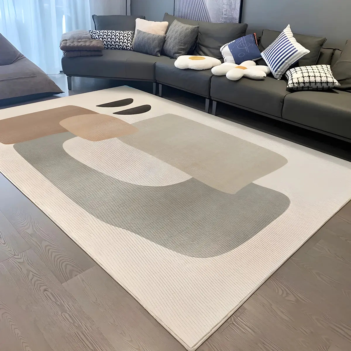 Contemporary Color Block Polyester Morandi Area Rug Image - 19