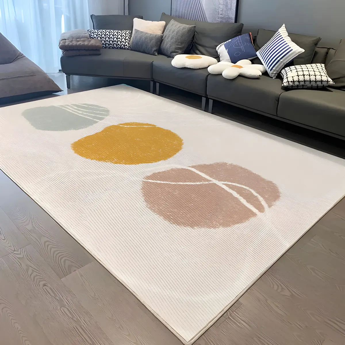 Contemporary Color Block Polyester Morandi Area Rug Image - 21