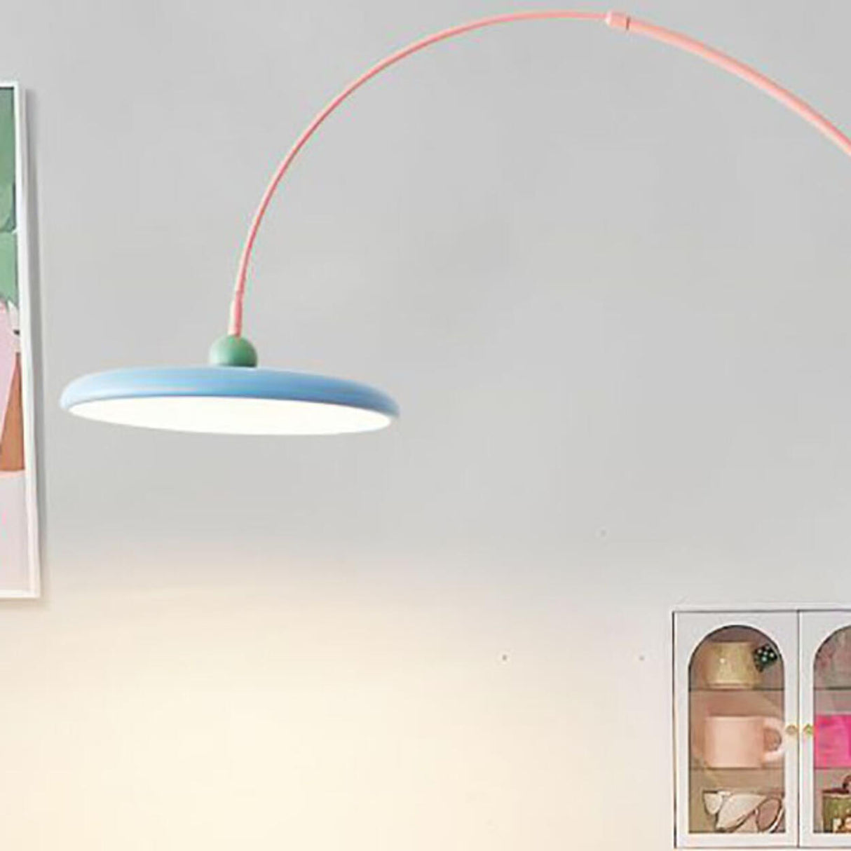 Contemporary Colorful Disc Metal Arched Floor Lamp Image - 16