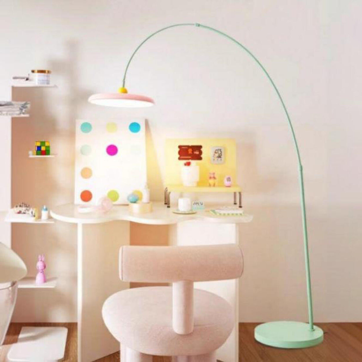 Contemporary Colorful Disc Metal Arched Floor Lamp Image - 4