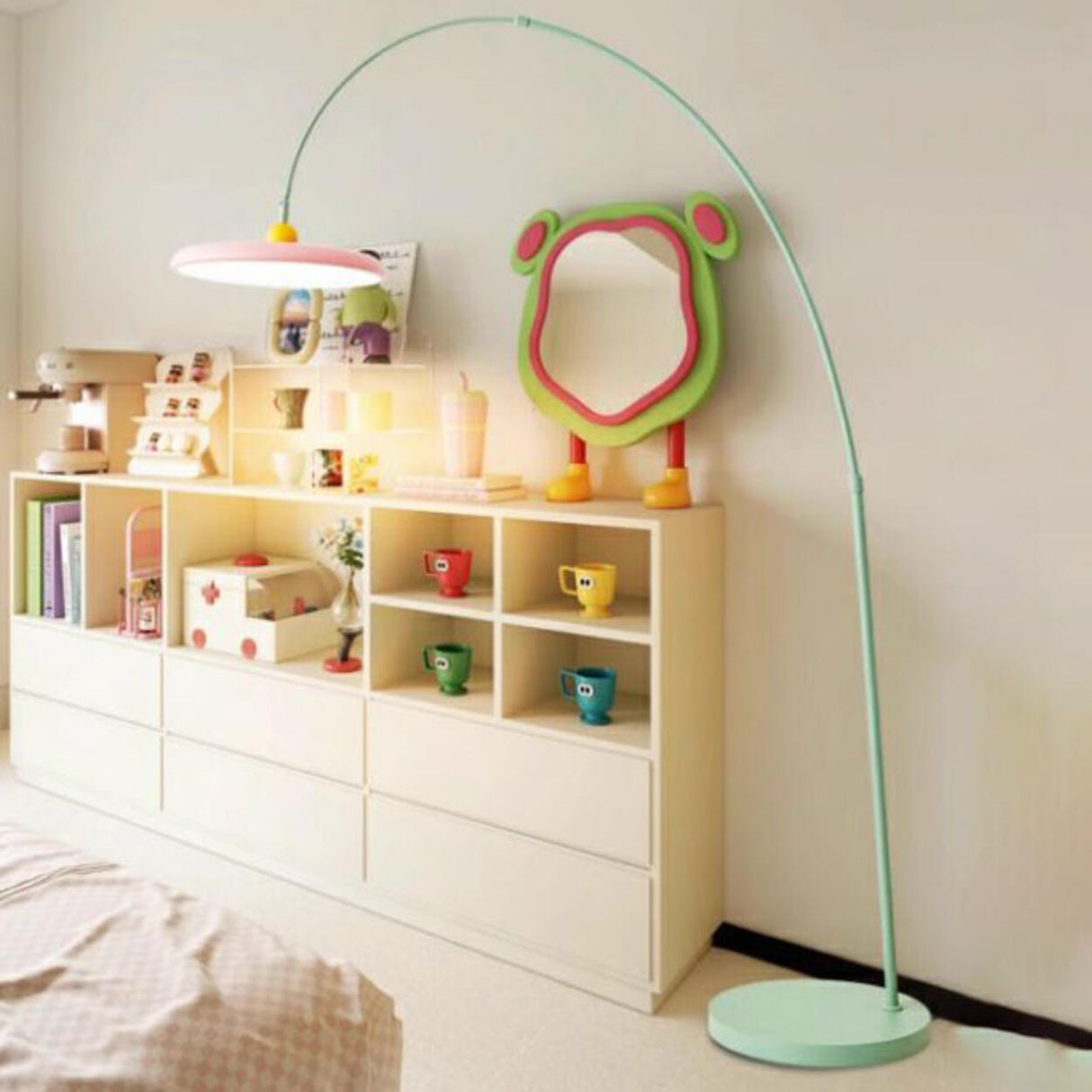 Contemporary Colorful Disc Metal Arched Floor Lamp Image - 6