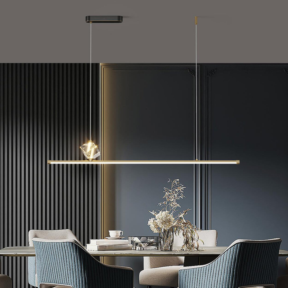 Contemporary Crystal Linear Kitchen Pendant Light Image - 4