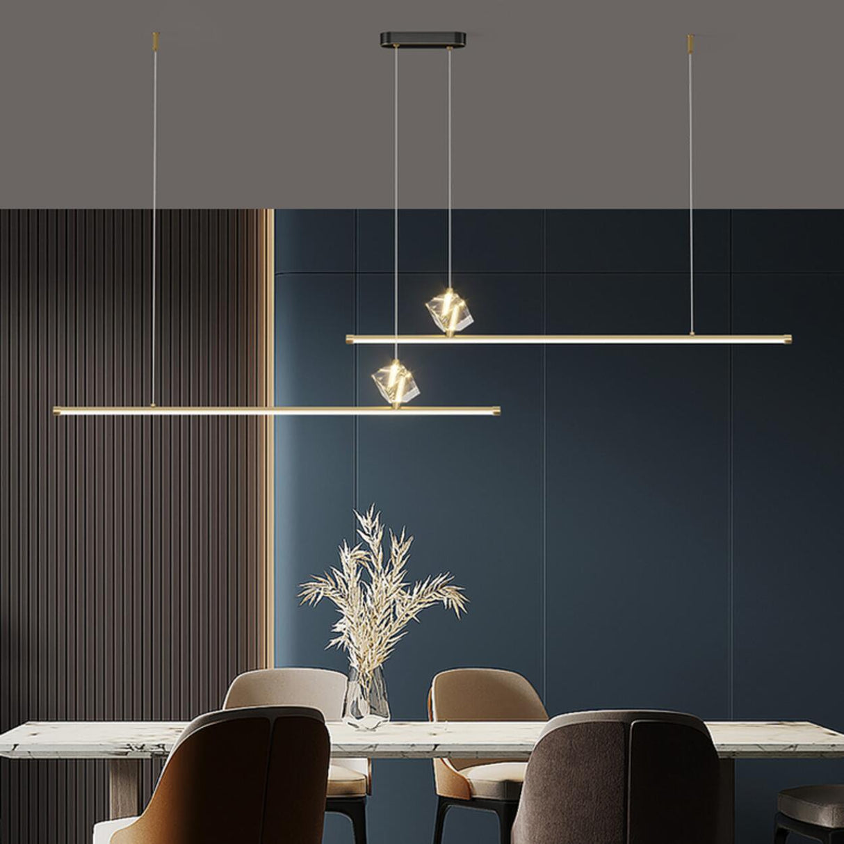 Contemporary Crystal Linear Kitchen Pendant Light Image - 6