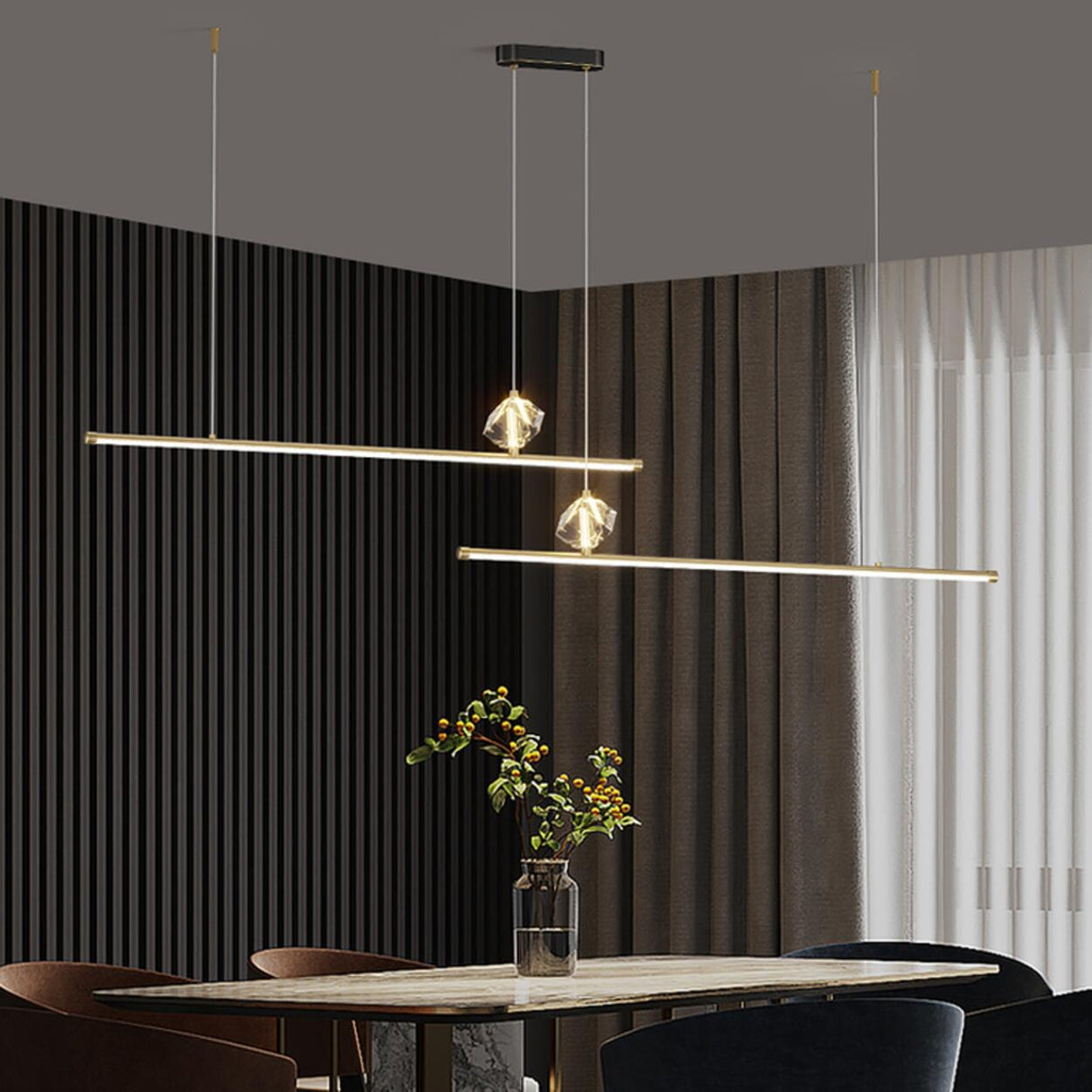 Contemporary Crystal Linear Kitchen Pendant Light Image - 7