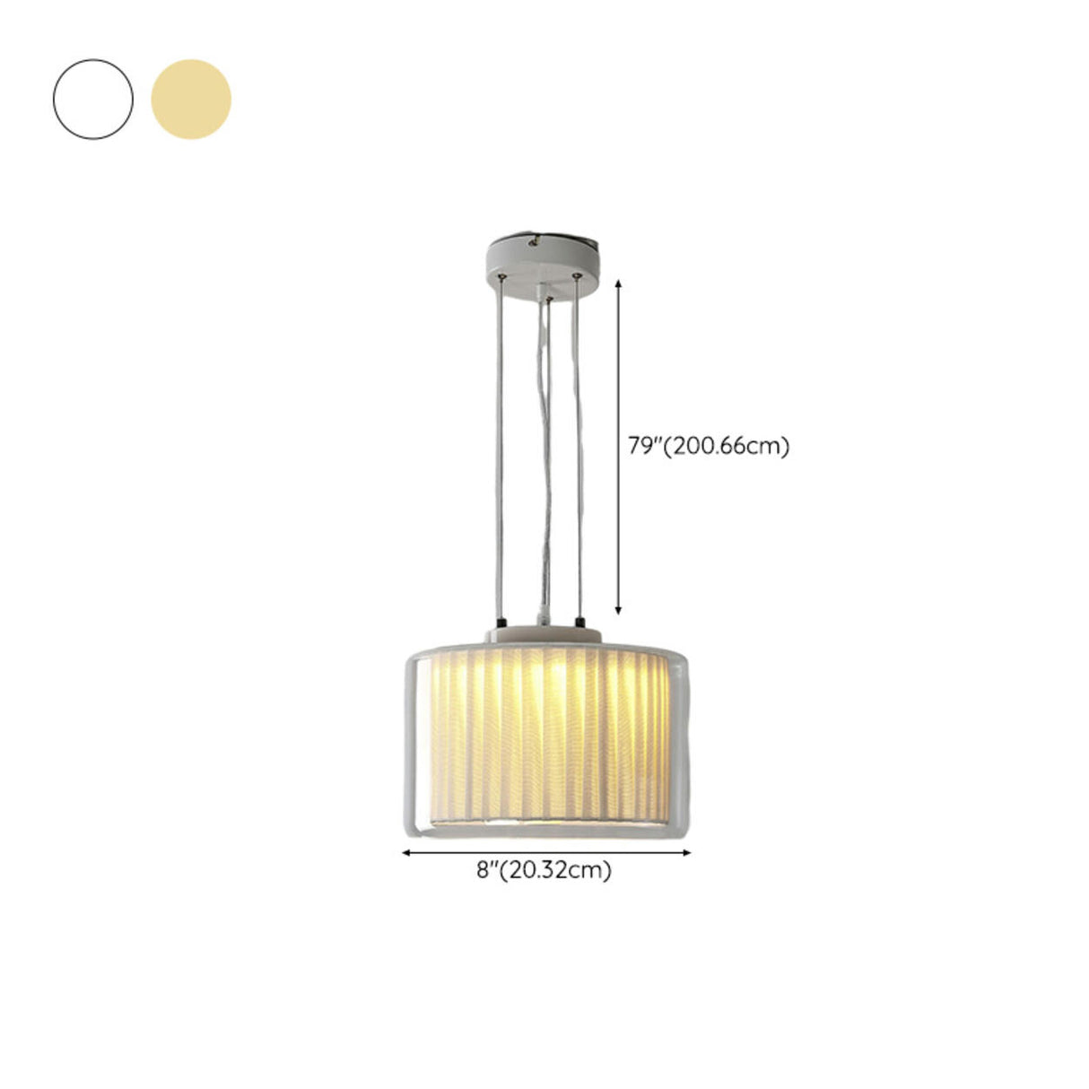 Contemporary Cylinder Fabric and Glass Pendant Light 