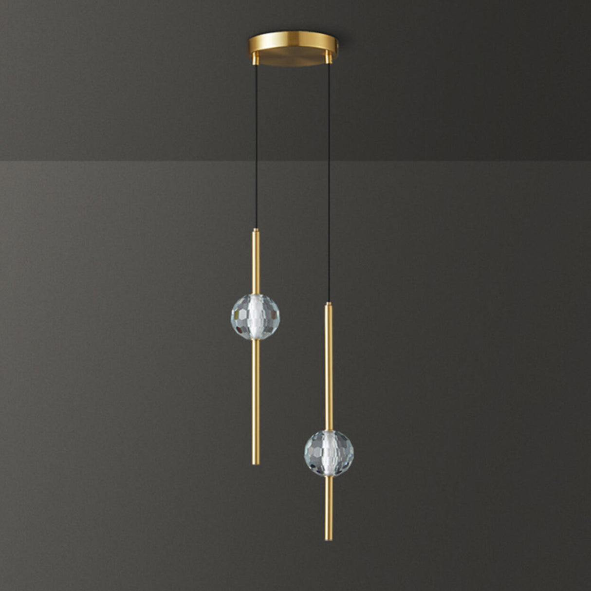 Contemporary Dual Crystal Ball Bedroom Pendant Light Image - 12
