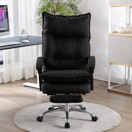 Contemporary Ergonomic Fabric Reclining Black Office Chair Image - 1