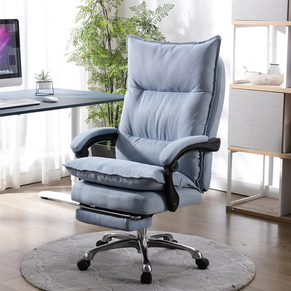 Contemporary Ergonomic Fabric Reclining Black Office Chair Image - 2