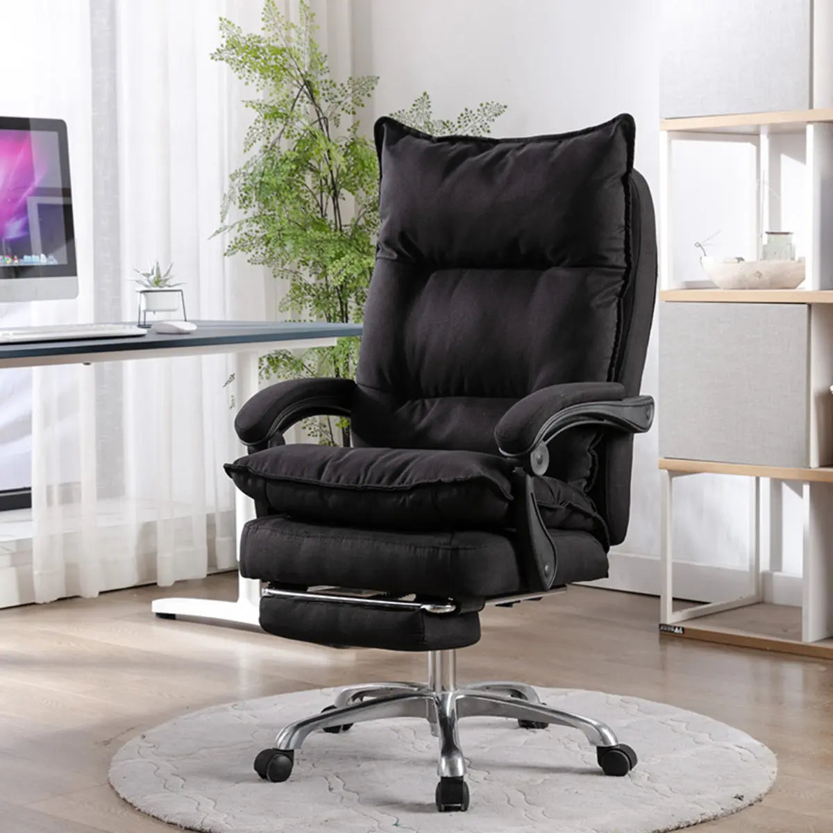 Contemporary Ergonomic Fabric Reclining Black Office Chair Image - 3