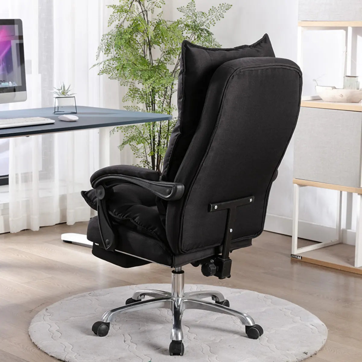 Contemporary Ergonomic Fabric Reclining Black Office Chair Image - 6