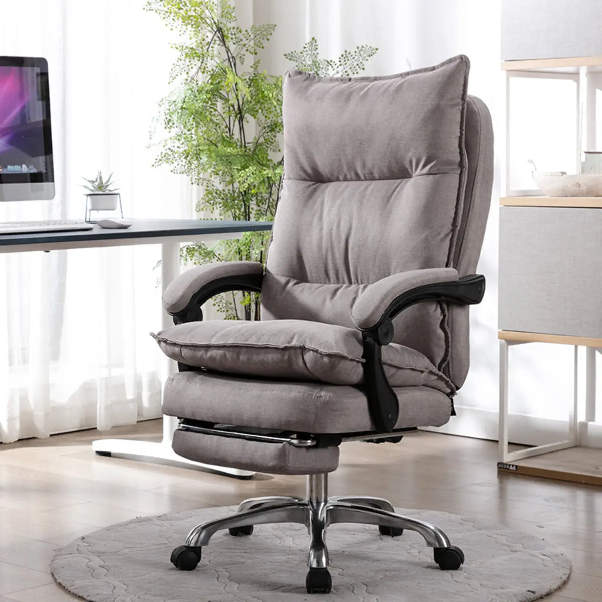 Contemporary Ergonomic Fabric Reclining Black Office Chair Image - 7