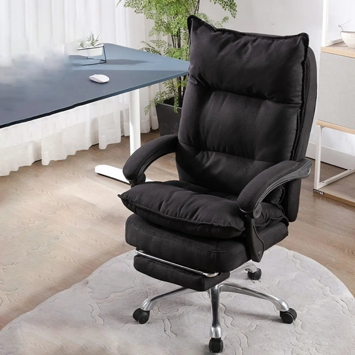 Contemporary Ergonomic Fabric Reclining Black Office Chair Image - 8