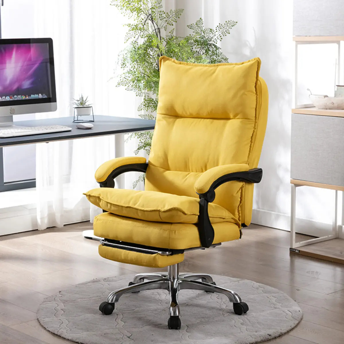 Contemporary Ergonomic Fabric Reclining Black Office Chair Image - 9