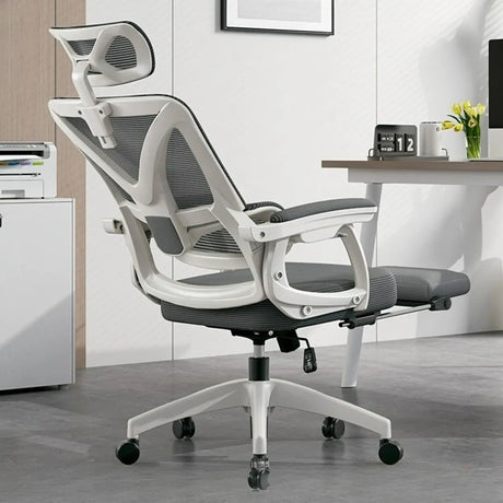 Contemporary Ergonomic Home Swivel White Mesh Office Chair Image - 1