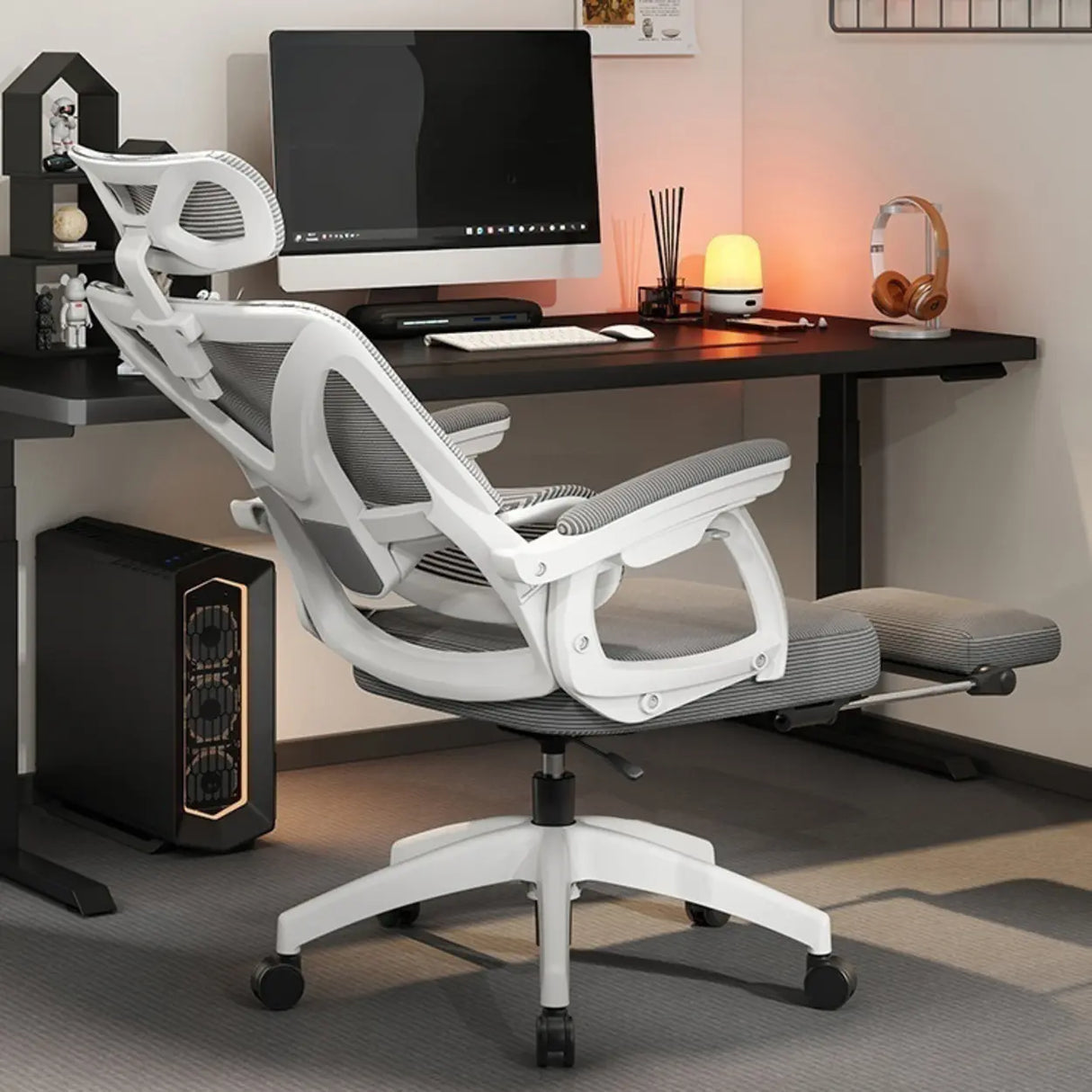 Contemporary Ergonomic Home Swivel White Mesh Office Chair Image - 13