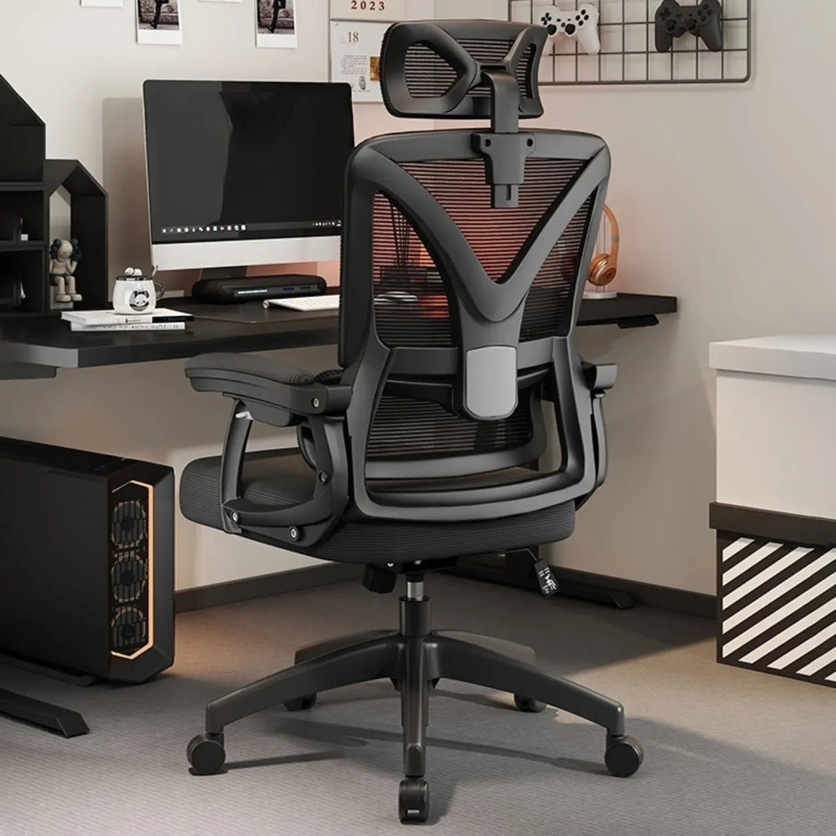 Contemporary Ergonomic Home Swivel White Mesh Office Chair Image - 3