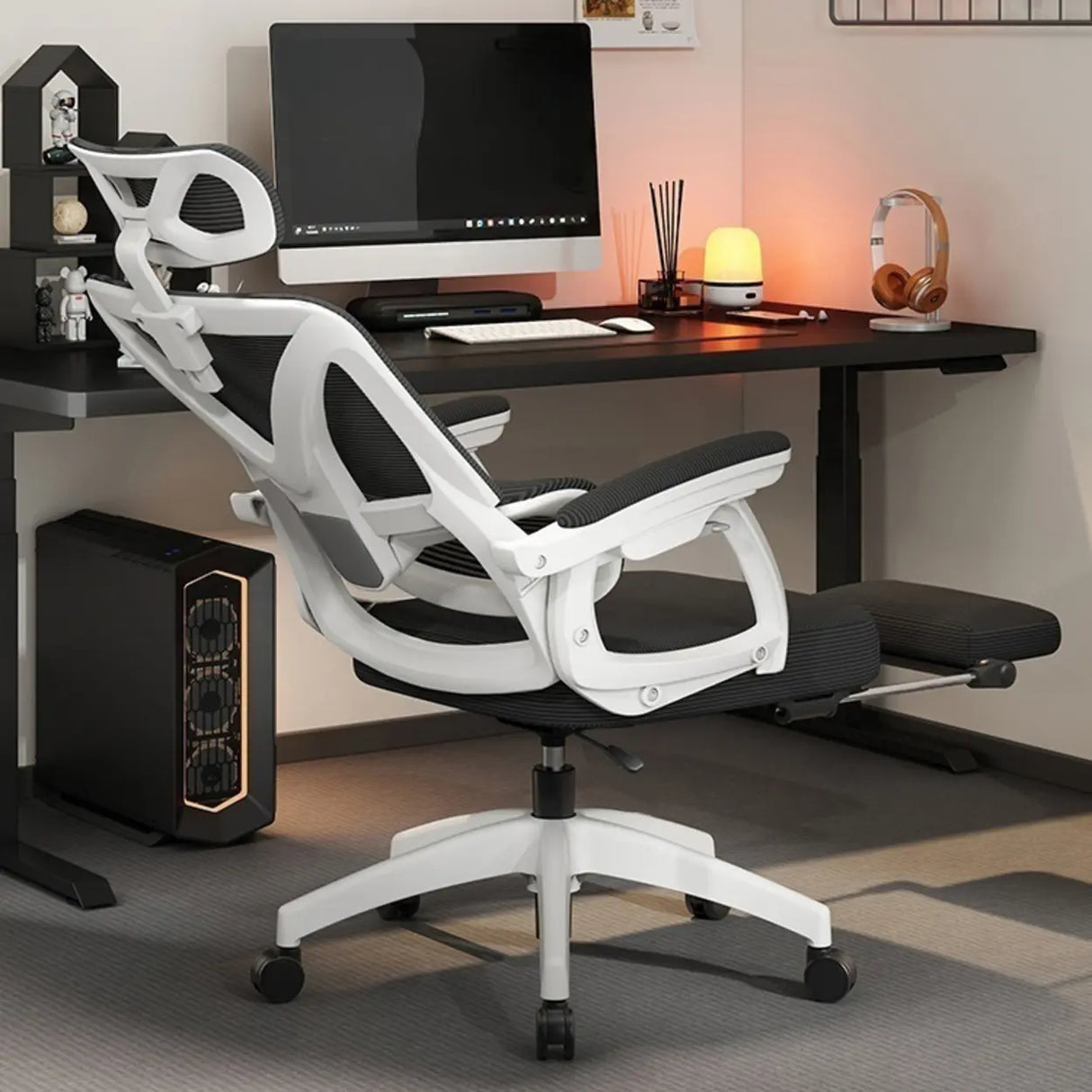 Contemporary Ergonomic Home Swivel White Mesh Office Chair Image - 7
