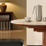 Contemporary Extendable Stone Round Top Metal Base Dining Table Image - 11