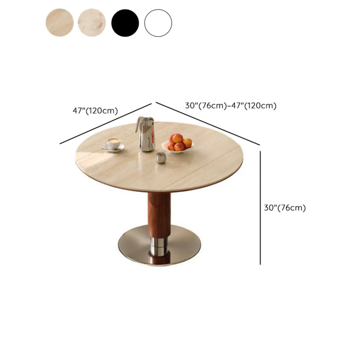 Contemporary Extendable Stone Round Top Metal Base Dining Table 