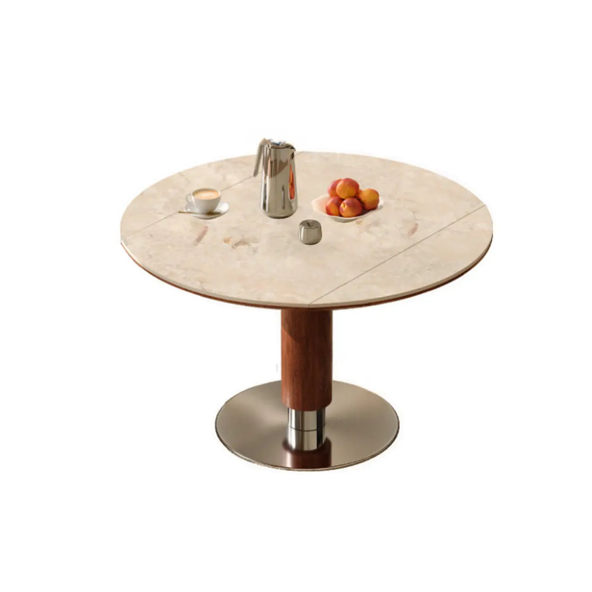 Contemporary Extendable Stone Round Top Metal Base Dining Table Image - 2