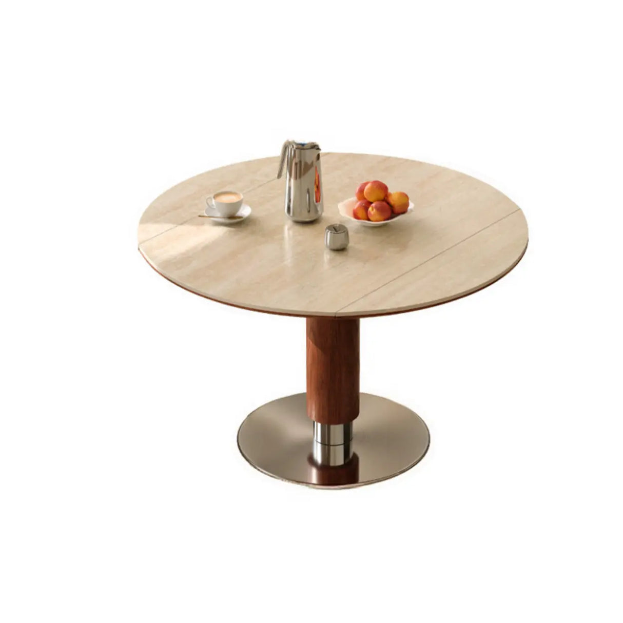 Contemporary Extendable Stone Round Top Metal Base Dining Table Image - 3