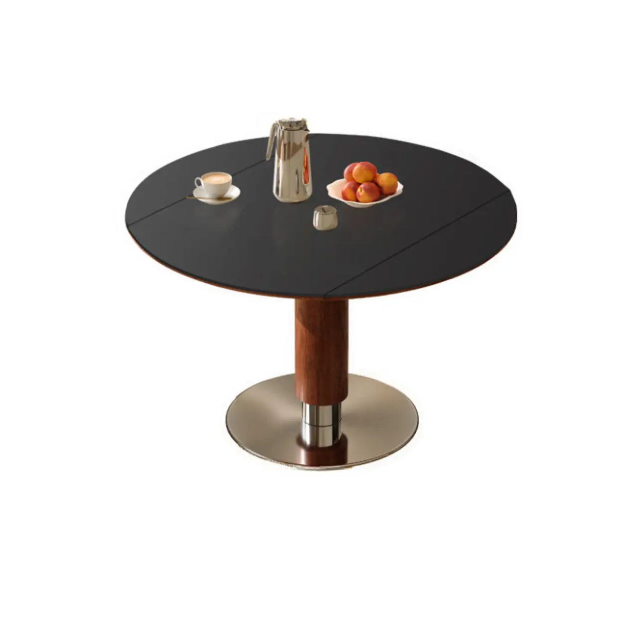 Contemporary Extendable Stone Round Top Metal Base Dining Table Image - 7