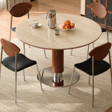 Contemporary Extendable Stone Round Top Metal Base Dining Table Image - 8