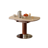 Contemporary Extendable Stone Round Top Metal Base Dining Table Image - 9
