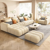 Contemporary Fabric L-Shape Beige Stationary Large Sofa Set Image - 1