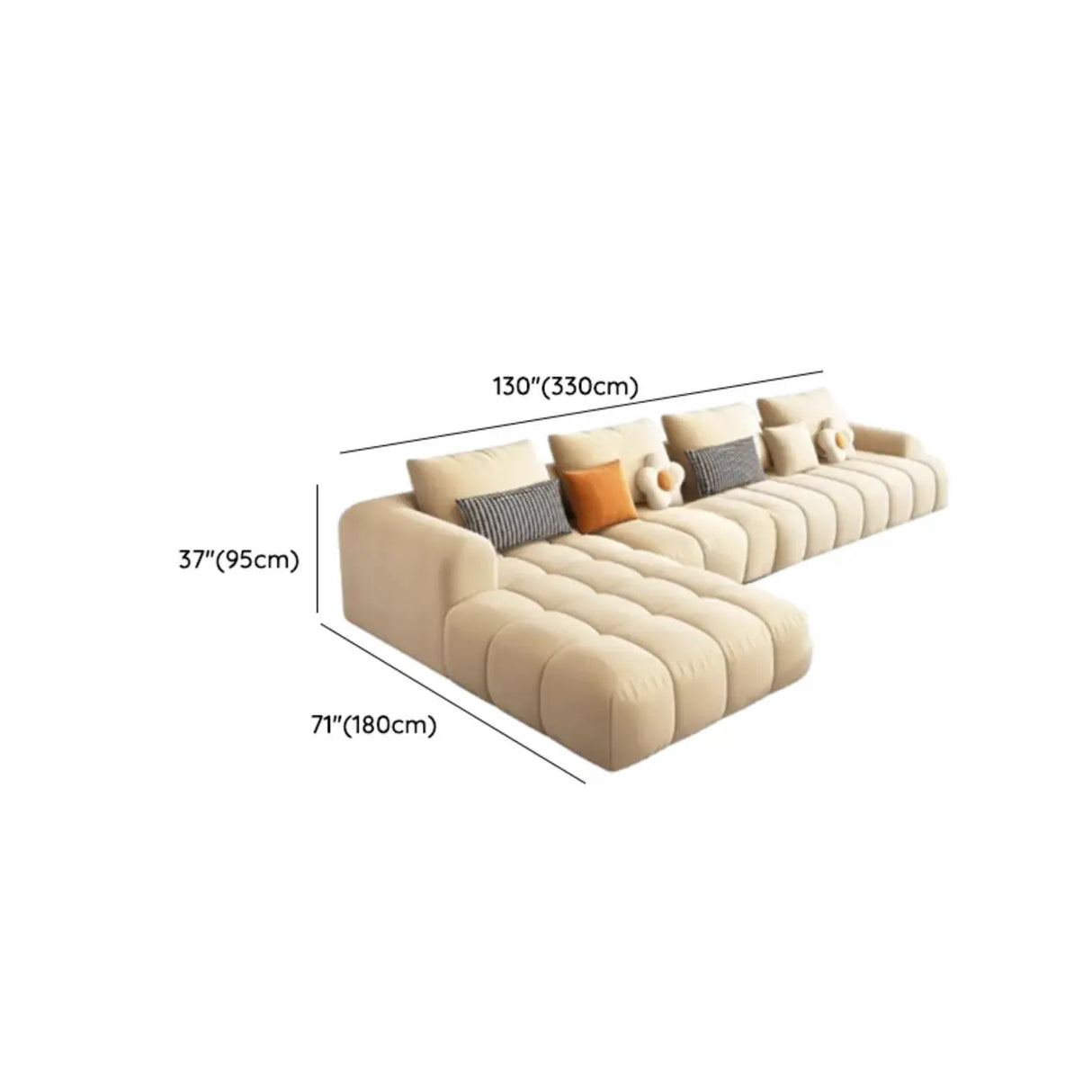 Contemporary Fabric L-Shape Beige Stationary Large Sofa Set Image - 10