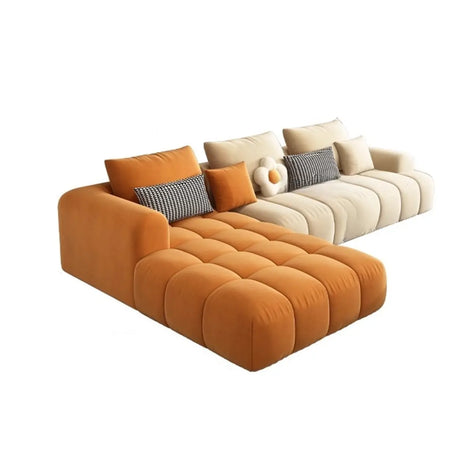 Contemporary Fabric L-Shape Beige Stationary Large Sofa Set Image - 2