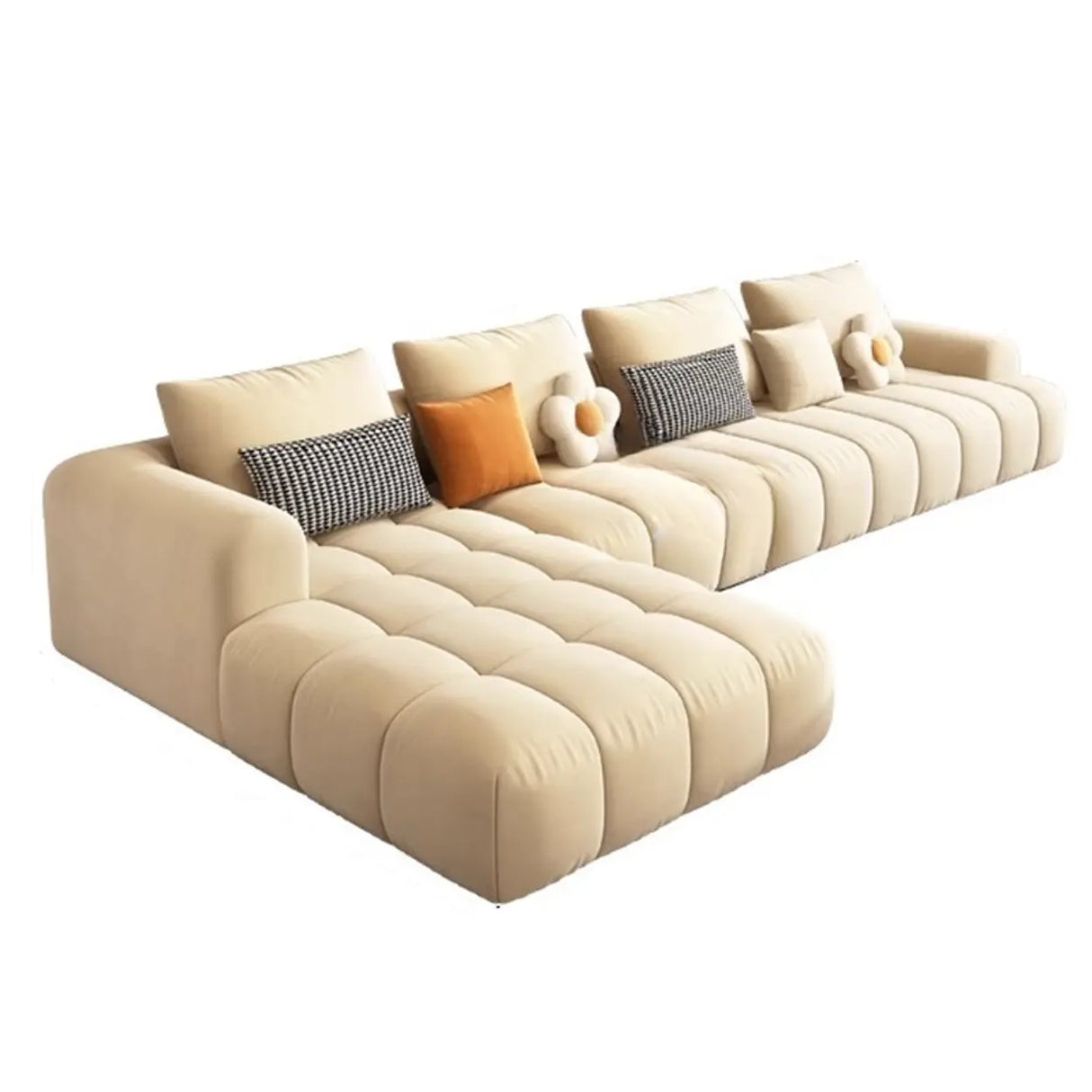 Contemporary Fabric L-Shape Beige Stationary Large Sofa Set Image - 3