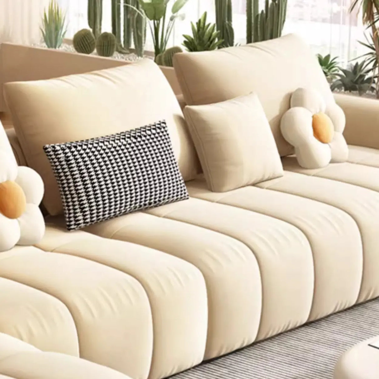 Contemporary Fabric L-Shape Beige Stationary Large Sofa Set Image - 5