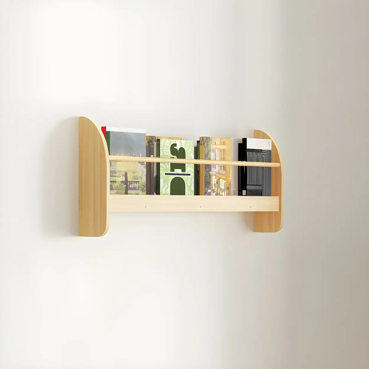 Contemporary Floating Wall Shelf Natural Wood Bookcase Image - 21