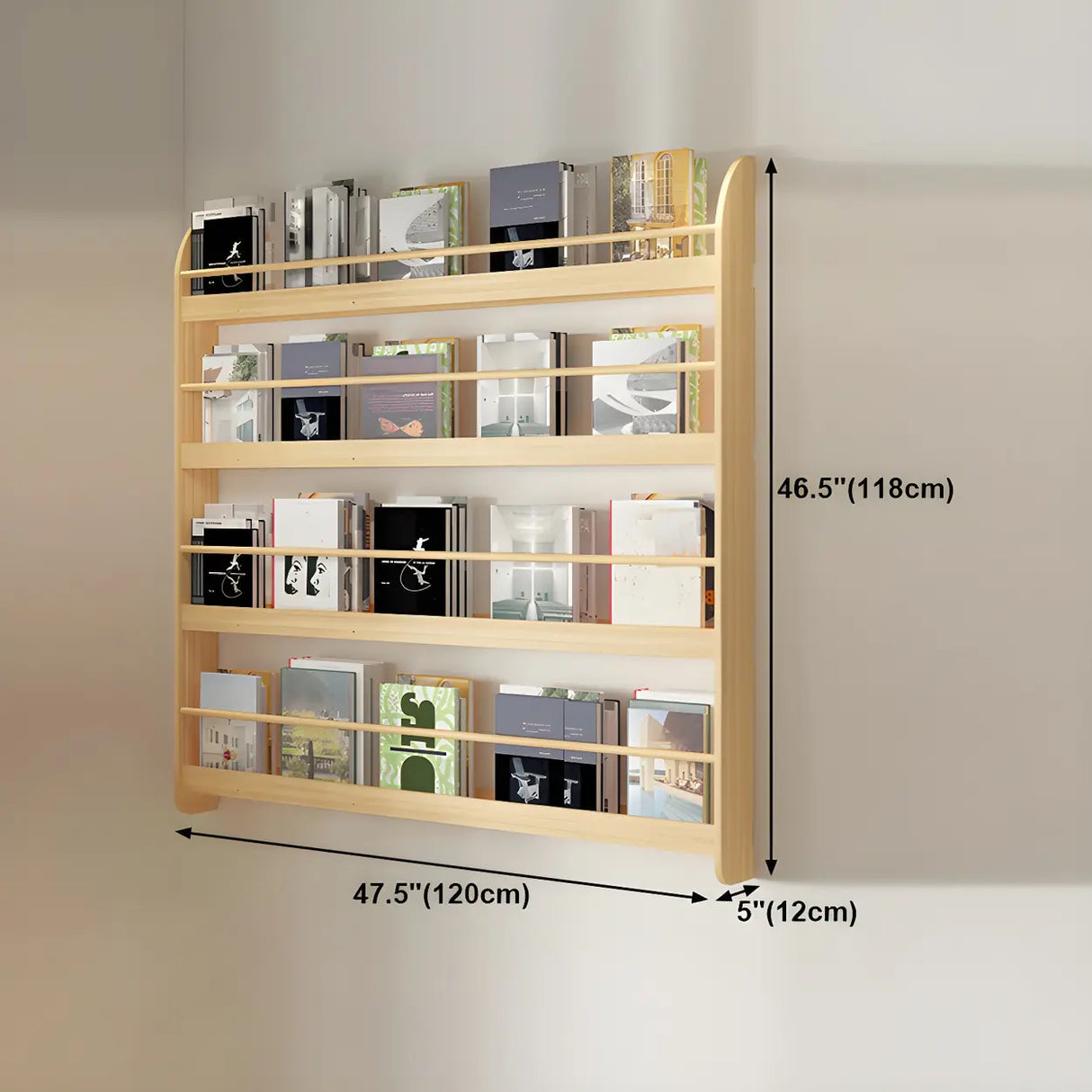 Contemporary Floating Wall Shelf Natural Wood Bookcase 