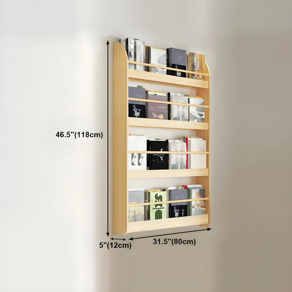 Contemporary Floating Wall Shelf Natural Wood Bookcase Image - 30