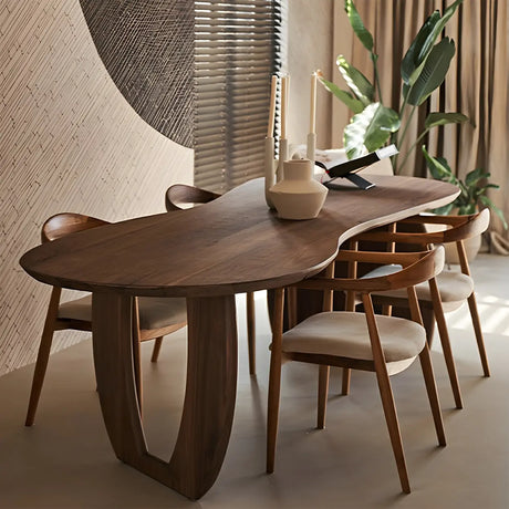 Contemporary Free Form Brown Pine Wood Dining Table Image - 1