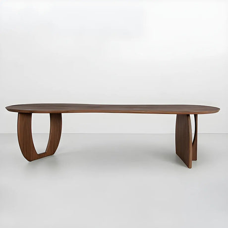 Contemporary Free Form Brown Pine Wood Dining Table Image - 2