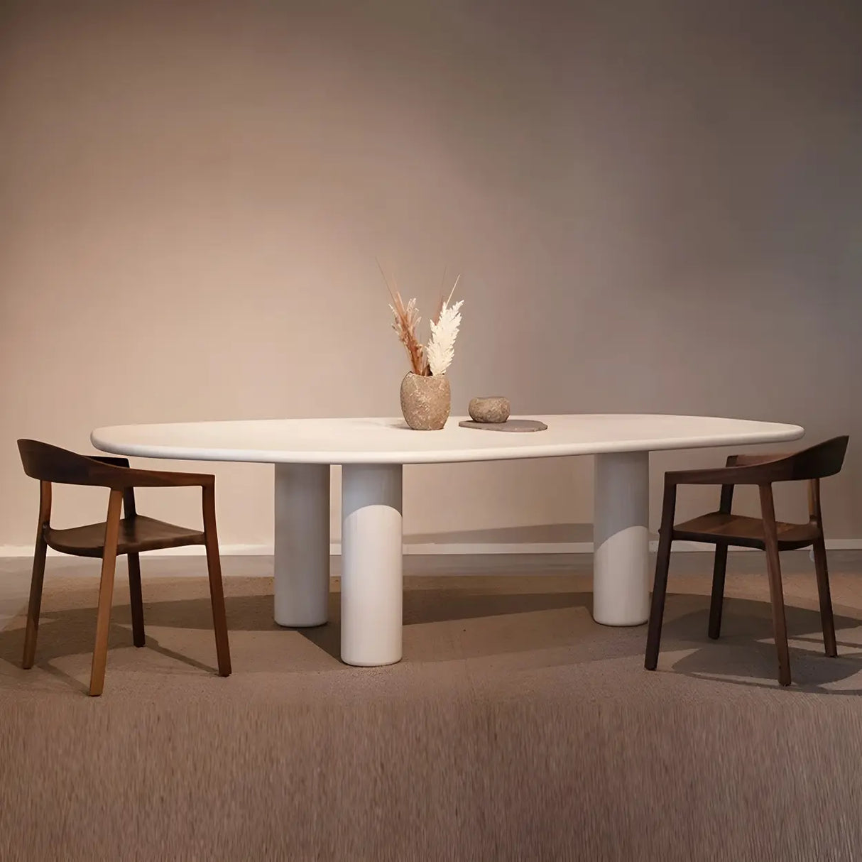 Contemporary Free Form Unique White Wood Dining Table Image - 1