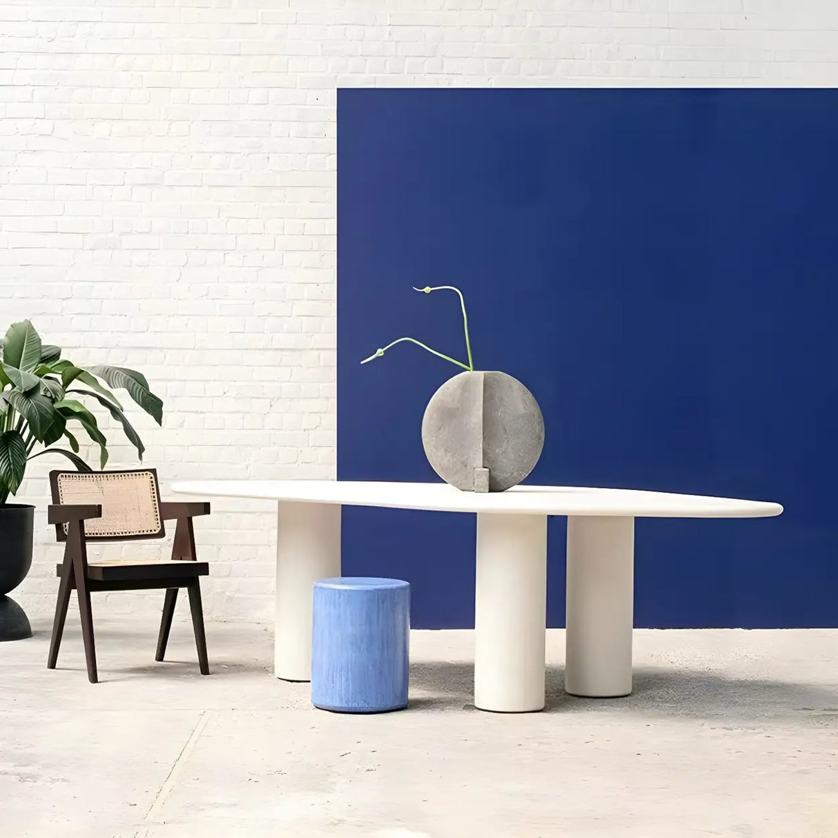 Contemporary Free Form Unique White Wood Dining Table Image - 2